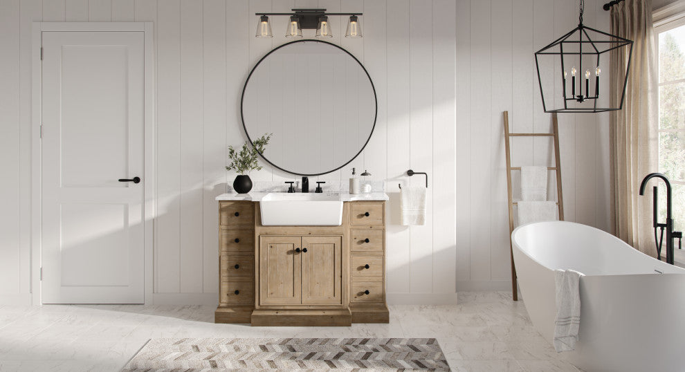 Fermo Bath Vanity, Weathered Fir, 48", Marble Top, Single Sink, Freestanding