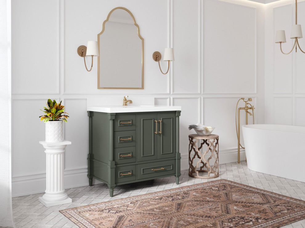 Aberdeen 36 Center Sink Bath Vanity in Pewter Green 1.5" Empira Quartz