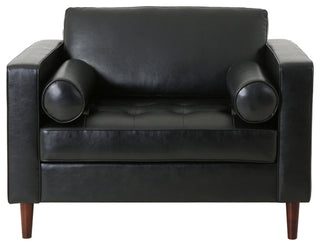 Vernon Contemporary Tufted Club Chair, Midnight + Espresso