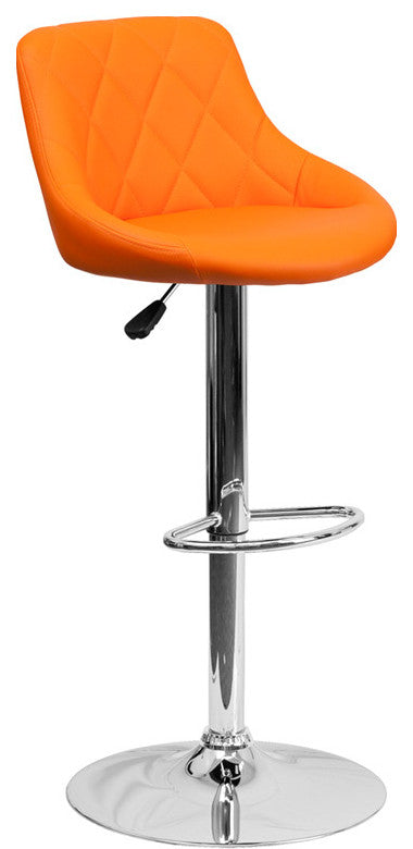 Bucket Seat Adjustable Height Barstool With Chrome Base, Orange