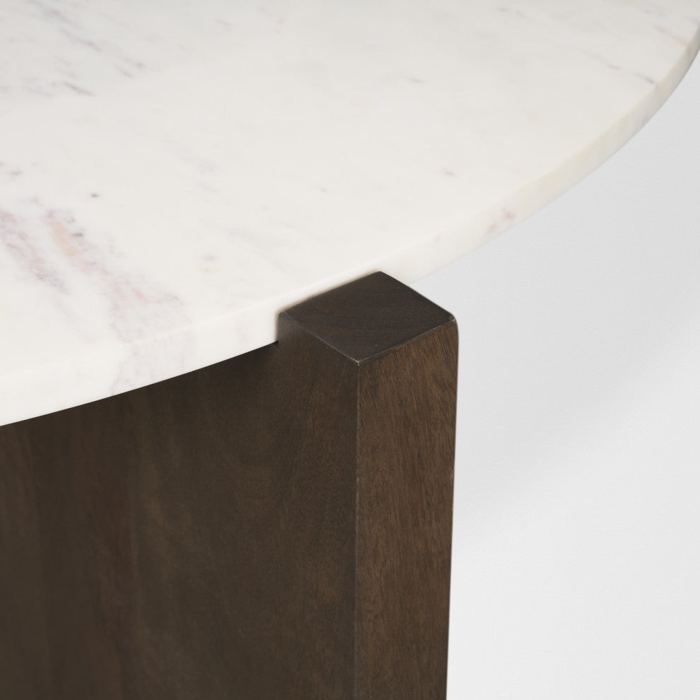 Bianca Dark Brown Wood w/ Marble Round Top Coffee Table