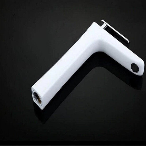 BathSelect Sleek Design White and Chrome Combination Long Deck Faucet