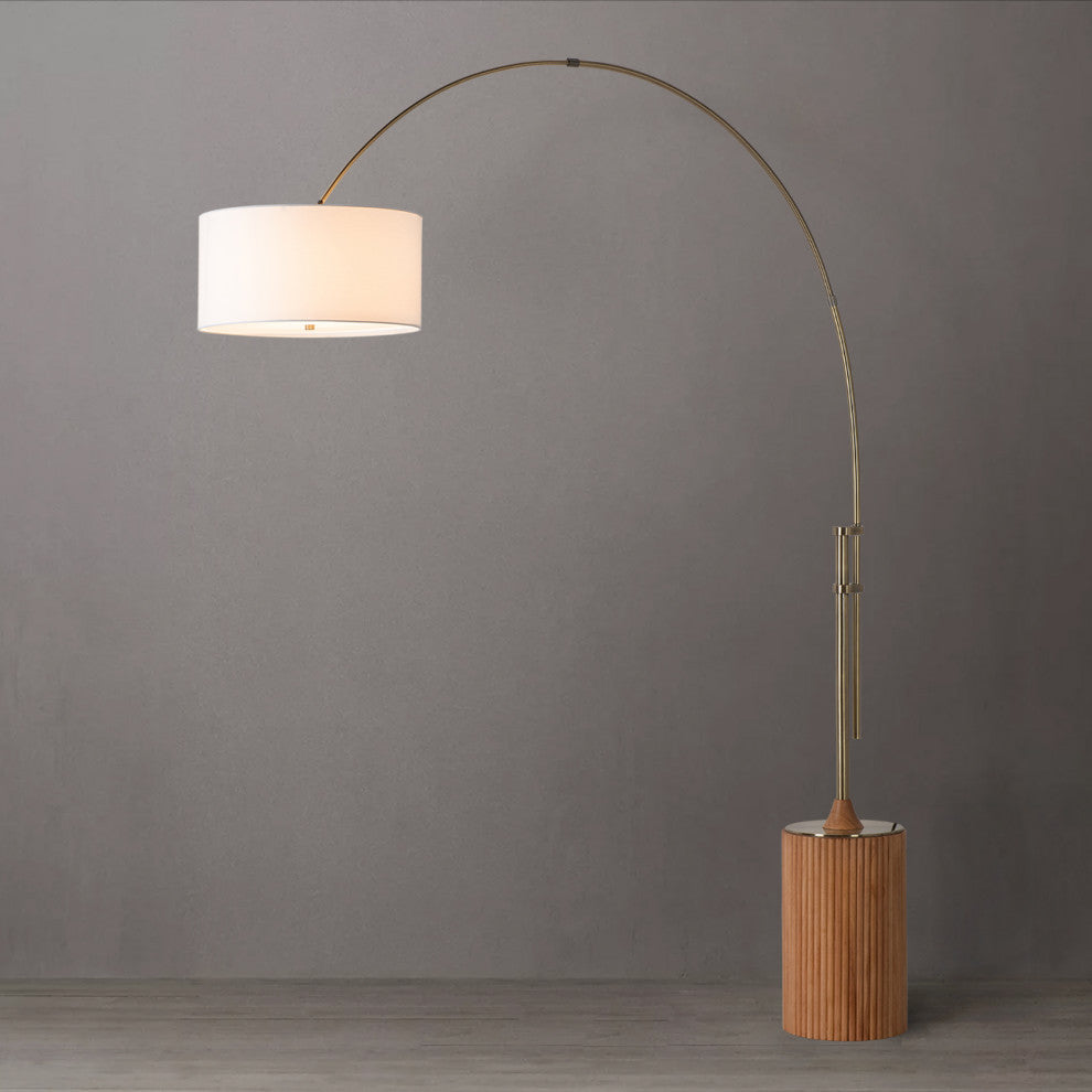 Tambo Arc Floor Lamp, Natural Ash Wood Finish, Weathered Brass