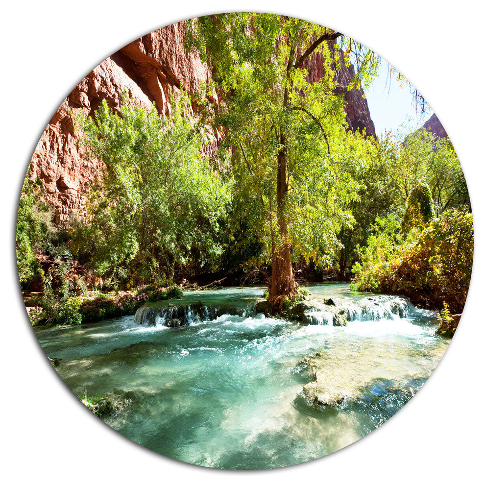 Green Spring Creek In Mountains, Landscape Round Metal Wall Art, 23"