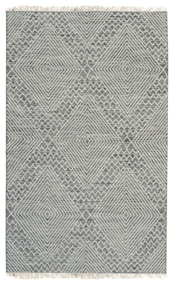 Handwoven Wool Black Contemporary Geometric Punja Killim Rug, 4'x6'