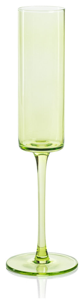 Foligno Champagne Flutes, Set of 6, Light Green