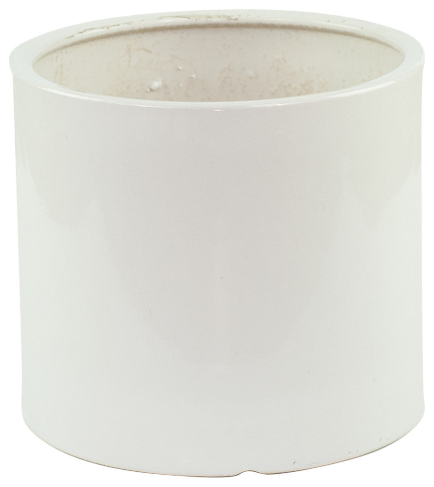 Large Ceramic Planter Cylinder Pot 10'' White