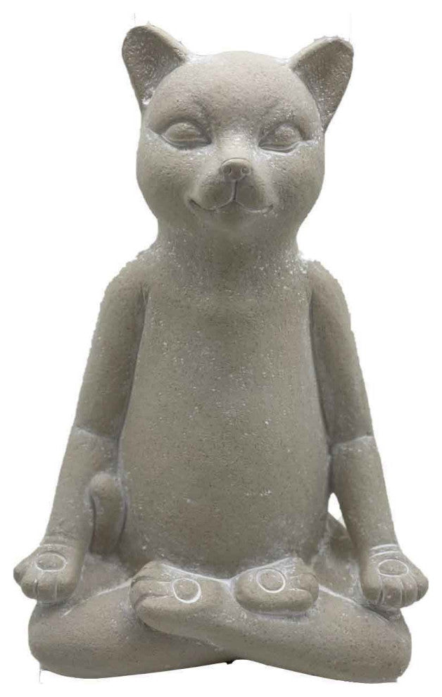 16" Cream Budha Cat Indoor Outdoor Statue