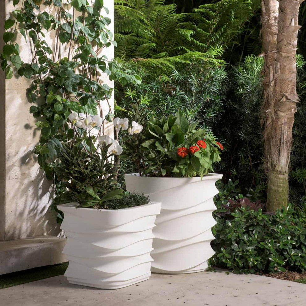 Eye Am Artistic Curved Planter for All Weather - 26" Planter, Alpine White