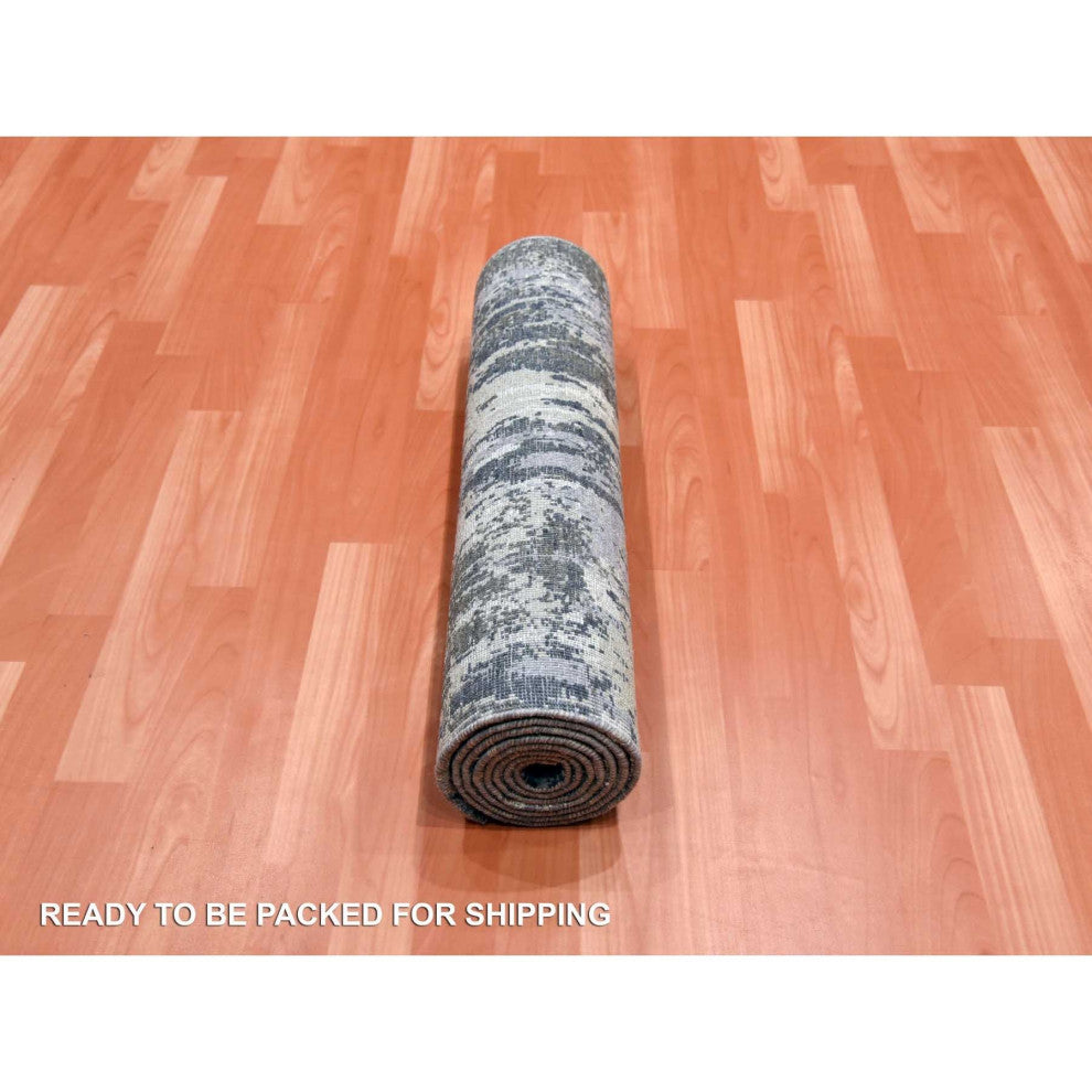Gray Wool and Silk Denser Weave Persian Hand knotted Runner Rug, 2'6"x8'3"