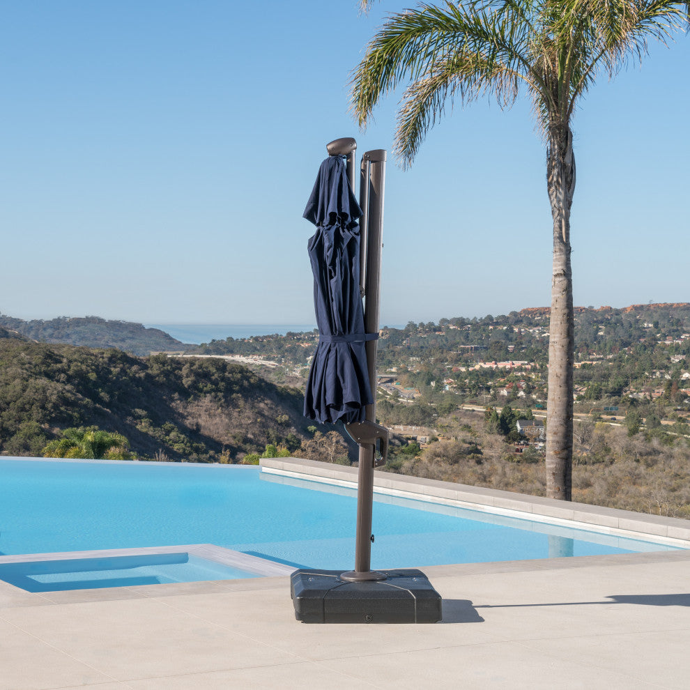 Modular 10ft Sunbrella Outdoor Round Patio Umbrella, Navy Blue