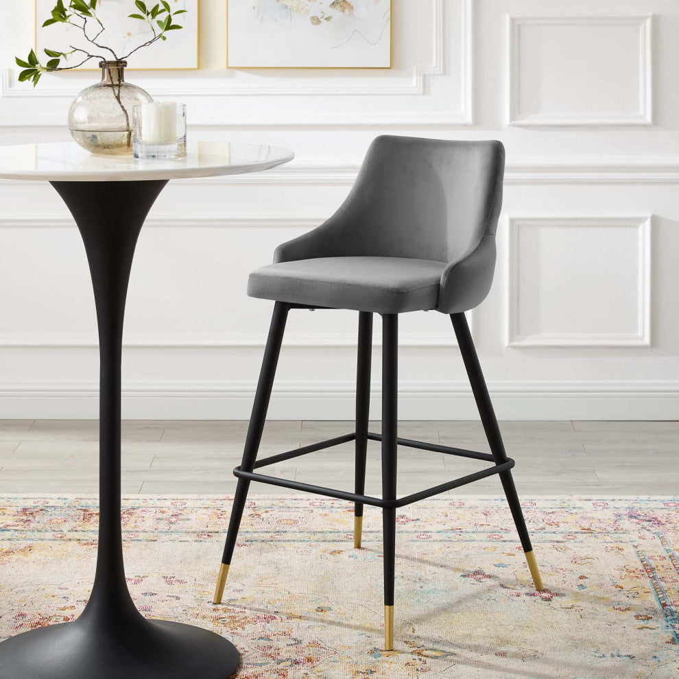 Bar Stool Chair Barstool, Velvet, Gray, Modern, Bar Cafe Bistro Restaurant