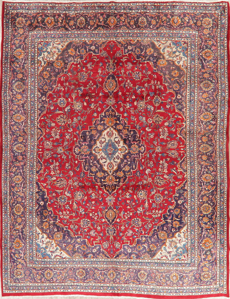 Consigned, Hand-Knotted Persian Vintage-Style Oriental Area Rug, Red, 13'4"X9'6"