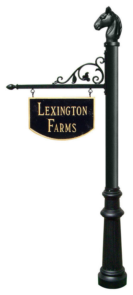Large Hanging Ranch Sign With Post, Decorative Fluted Base and Horsehead Finial