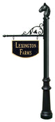 Large Hanging Ranch Sign With Post, Decorative Fluted Base and Horsehead Finial