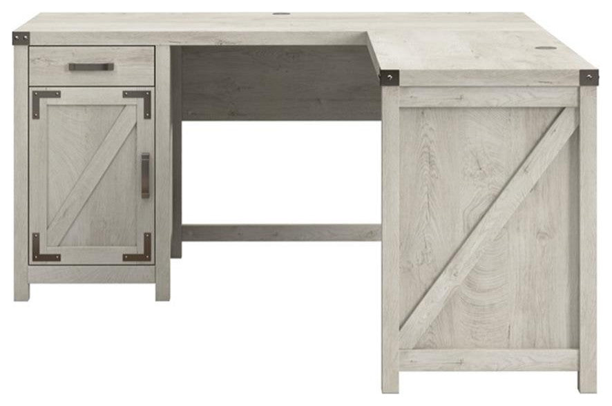 Bush Furniture Knoxville 60W L Shaped Desk with Storage Cabinet in Cottage White