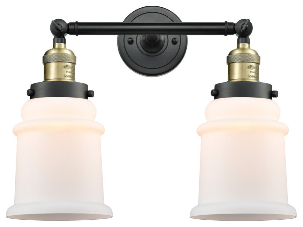 Canton 2-Light Bath Vanity-Light, Black Antique Brass, Matte White