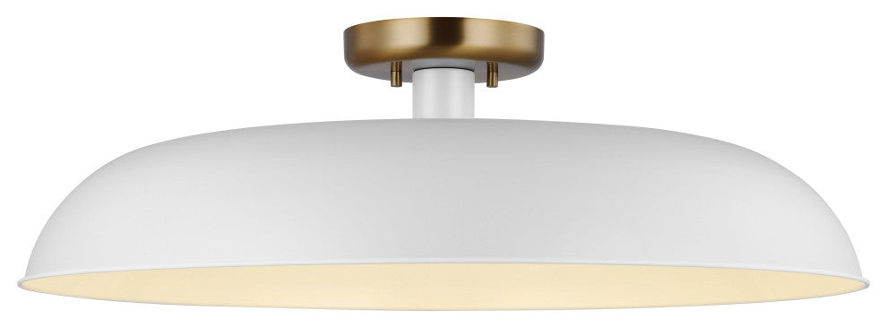Colony 1-Light Large Semi-Flush Mount Fixture, Matte White With Burnished Brass