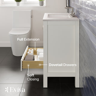 Eviva Aberdeen 30"W White Bath Vanity, White Carrara Quartz Countertop