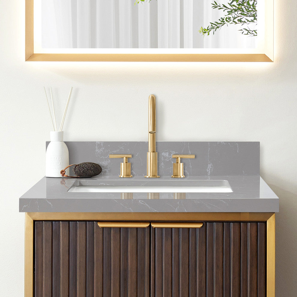 Jaen Composite Stone Vanity Top With Ceramic Sink, Reticulated Gray, 25"