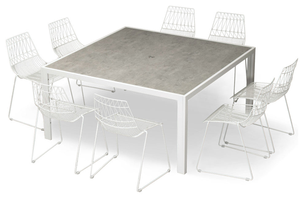Ace 9 Piece Square Dining Set, Matte White