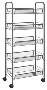 vidaXL 5-Tier Kitchen Trolley Storage Utility Cart with Mesh Baskets Gray Iron