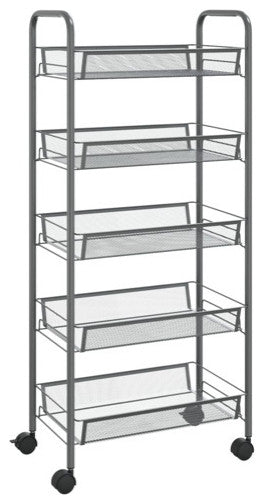 vidaXL 5-Tier Kitchen Trolley Storage Utility Cart with Mesh Baskets Gray Iron
