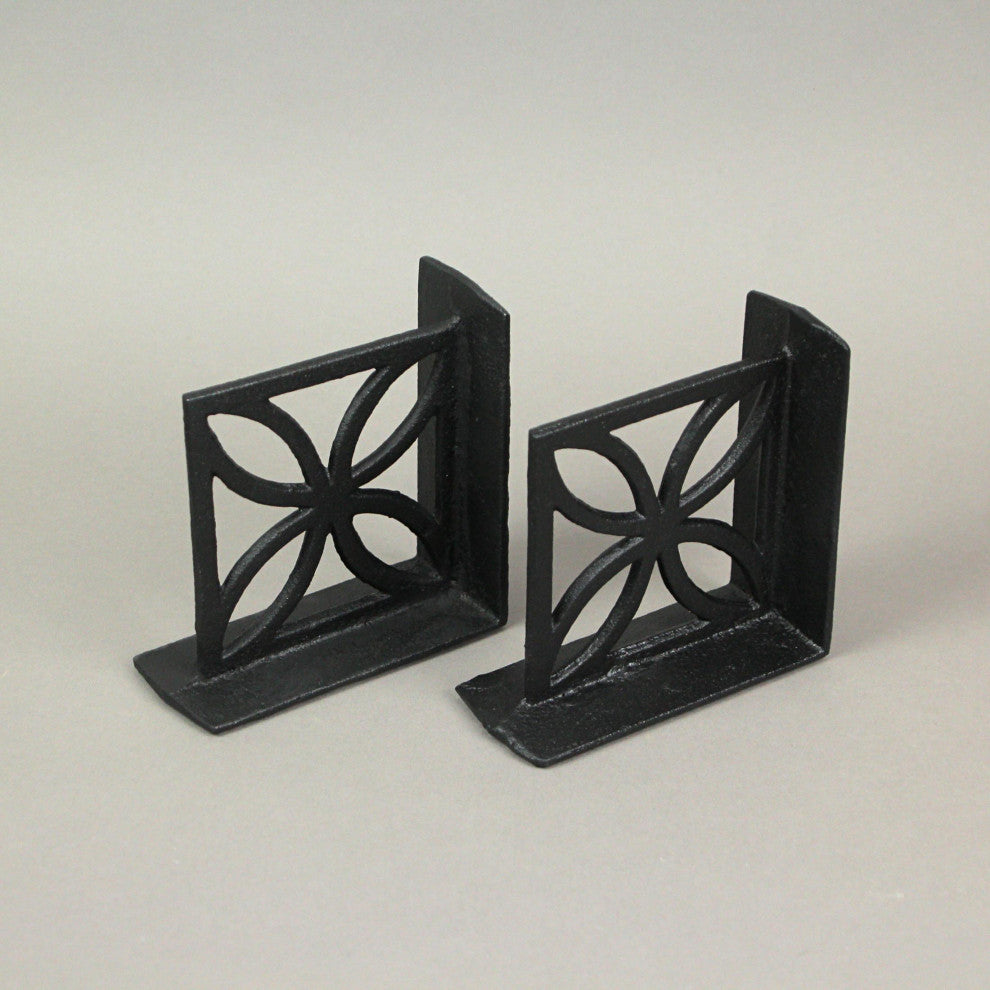 Set of 2 Cast Iron Breeze Block Bookends Mid Century Modern Home Bookshelf Deco