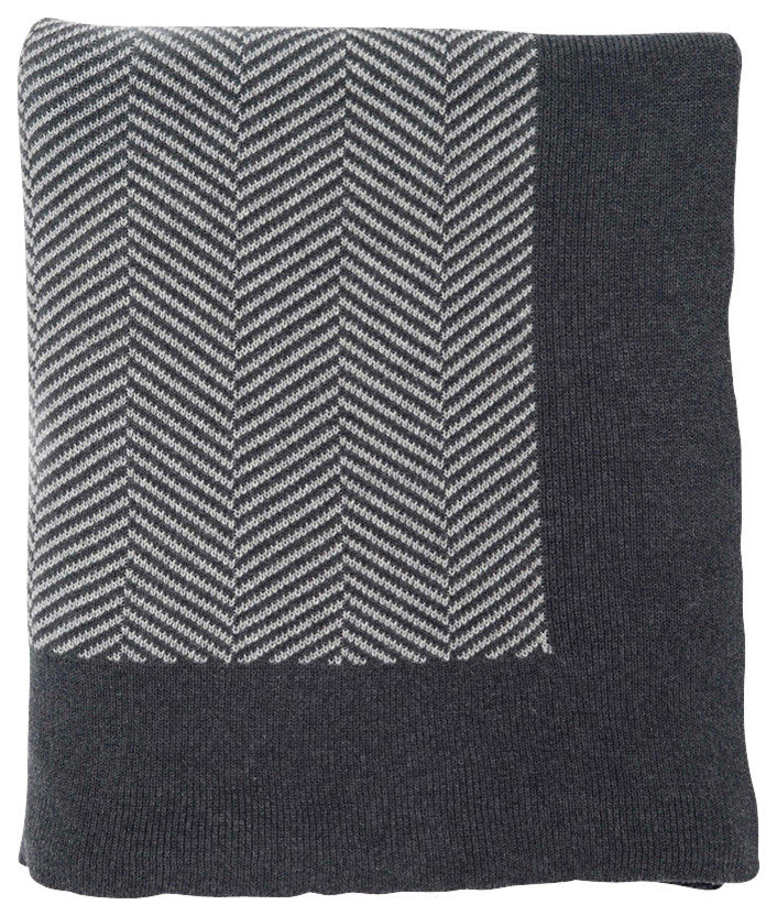 Herring Bone Throw, Dark Grey and Light Grey