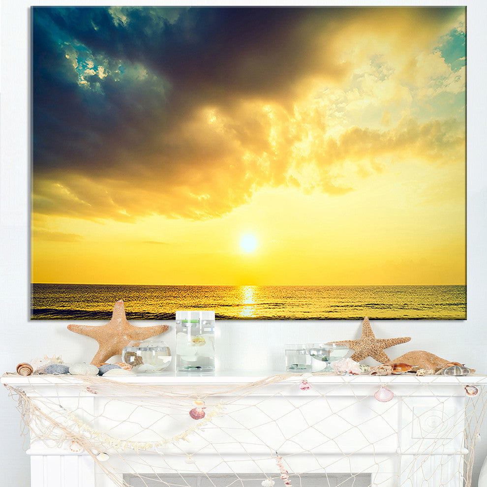 "Yellowish Sky Over Serene Seashore" Seashore Canvas Wall Art, 1 Panel, 60"x28"