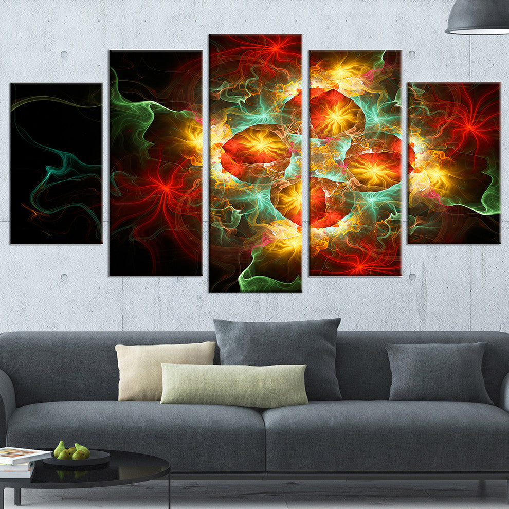 "Fractal Flower, Red and Yellow" Art Canvas Print, 5 Panels, 60"x32"