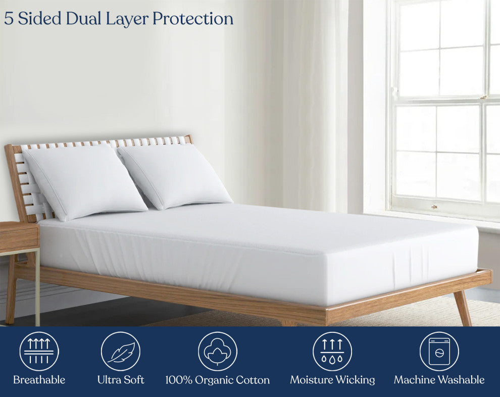 Delara Organic Cotton Waterproof Ultra Soft 300TC Mattress Protector, Full, 54"x75"
