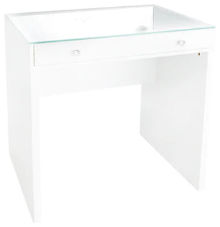 SlayStation Mini Vanity Table with 2 Diamond-Style Knobs, Bright White