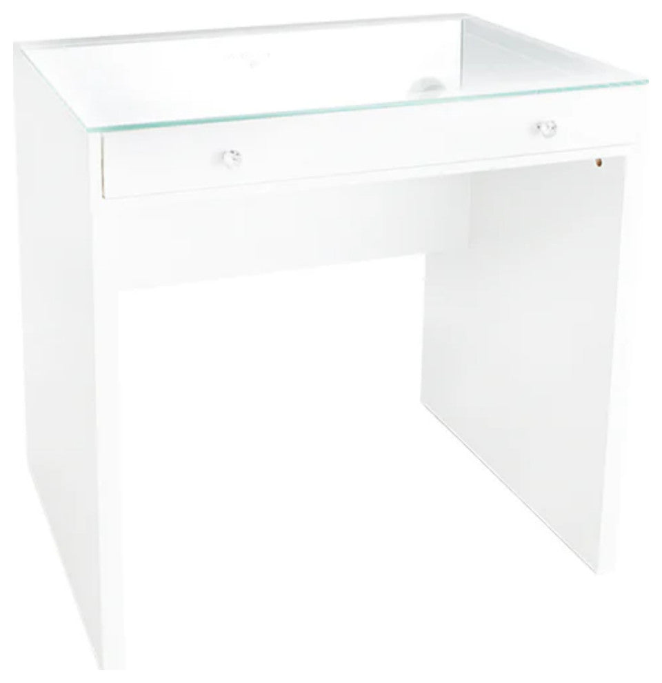 SlayStation Mini Vanity Table with 2 Diamond-Style Knobs, Bright White