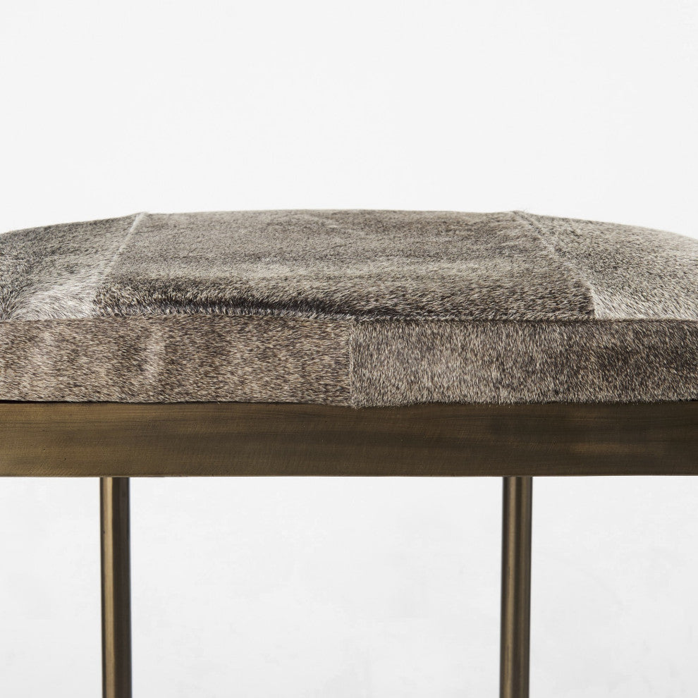 Cowhide Counter Stool With Gold Metal Frame