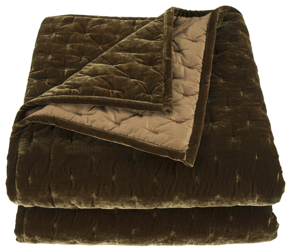 Stella Faux Silk Velvet Quilt, Green Ochre, Twin