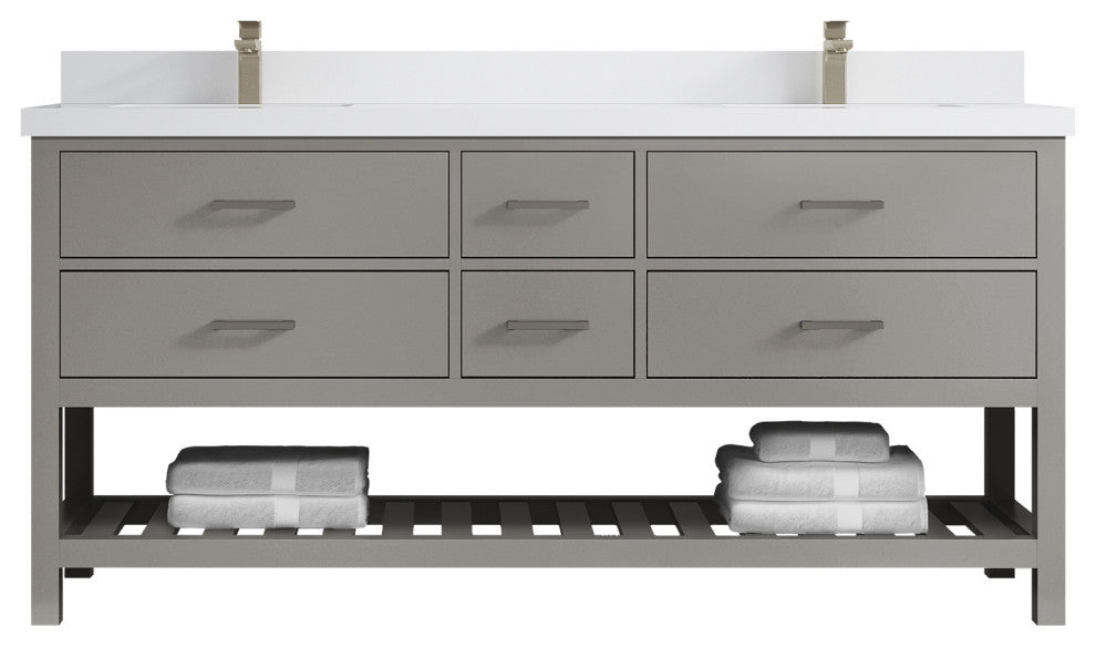 Parker 72 Double Sink Bath Vanity in Elephant Skin Gray  2" White Quartz