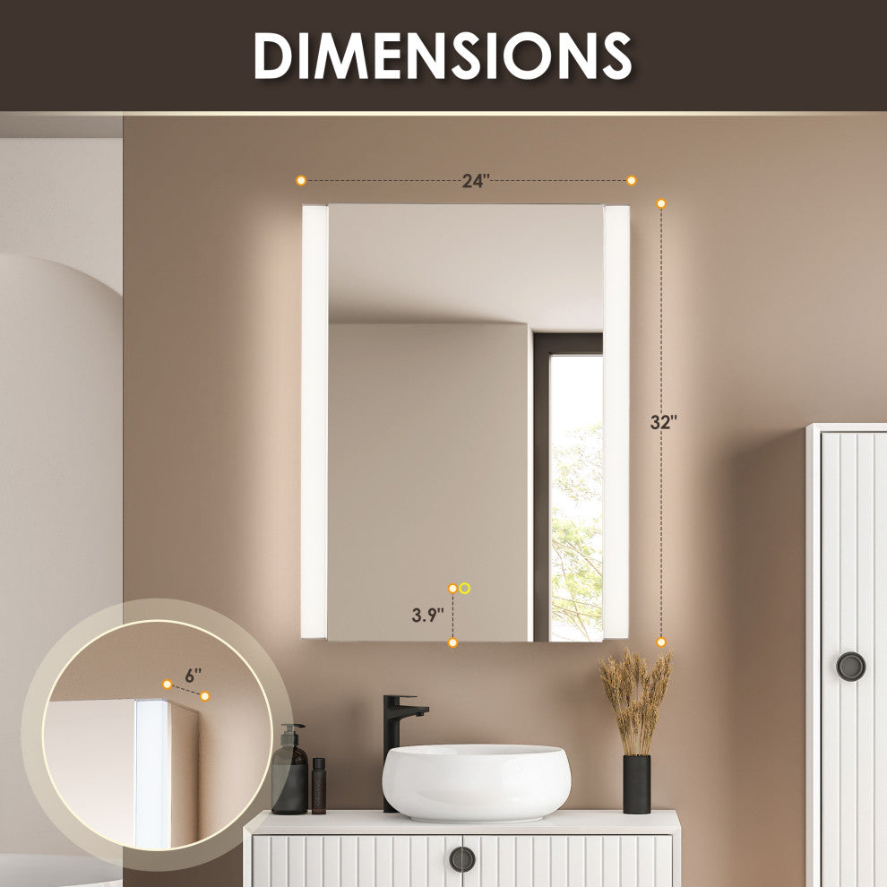 Serra Frameless Surface-Mount LED Lighted Bathroom Medicine Cabinet, 24"