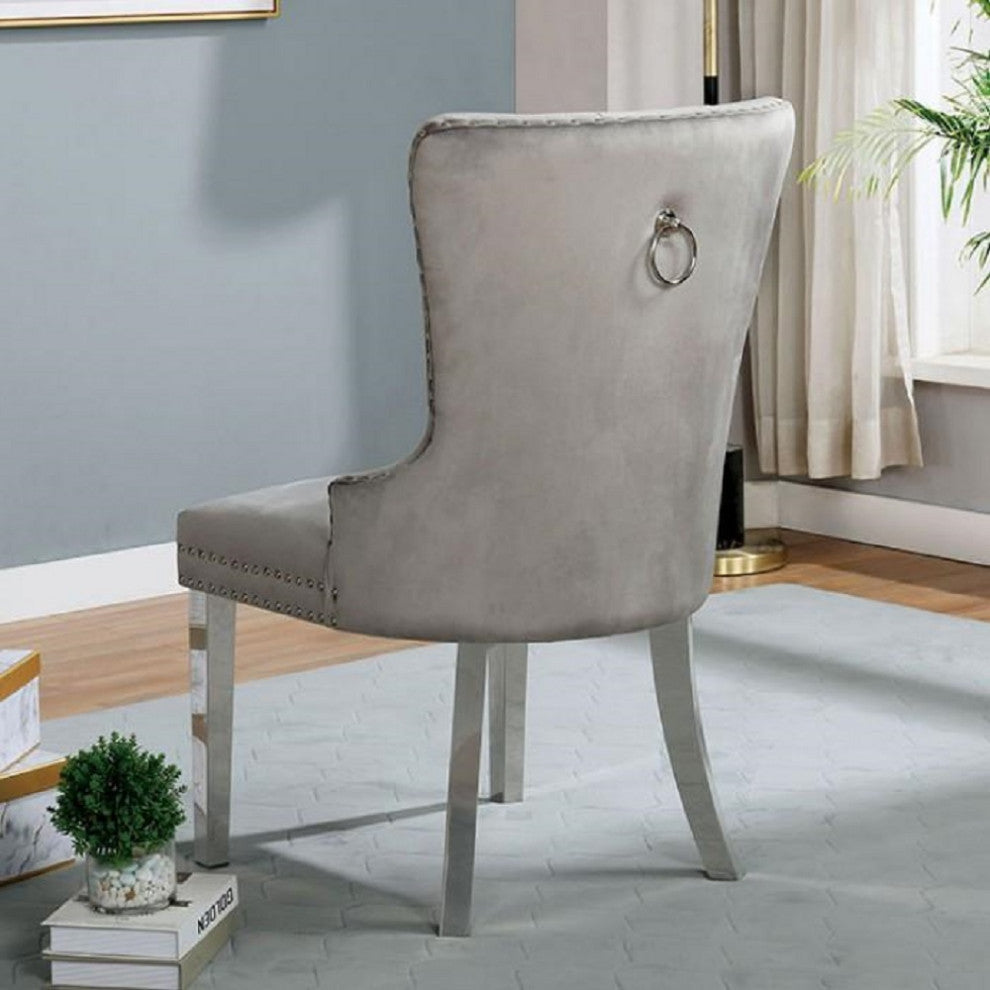 Set of 2 Wingback Dining Chair with Button Tufted, Gray