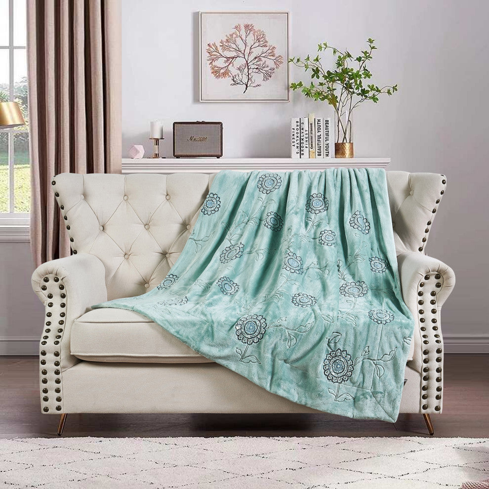 Sequin Embroidered Throw Blanket, Harbor Grey