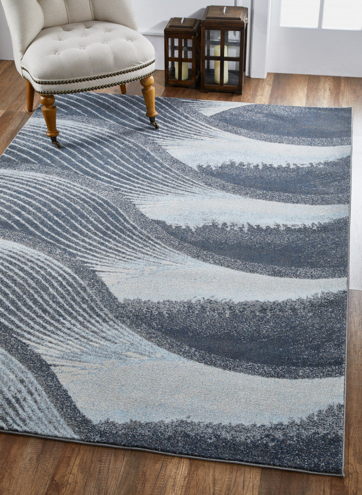 10"x13" Gray Blue Abstract Waves Modern Area Rug