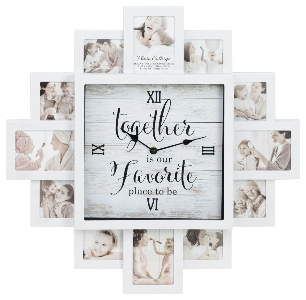 White Farmhouse Shabby-Chic "Together" Picture Frame Collage Wall Clock