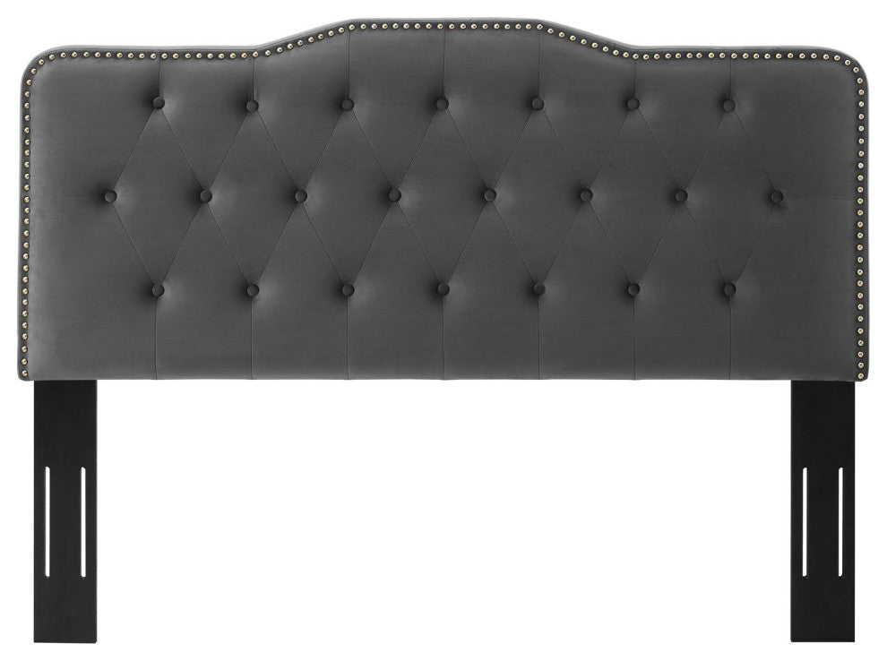 Tufted Headboard, Twin Size, Velvet, Dark Gray, Modern Contemporary