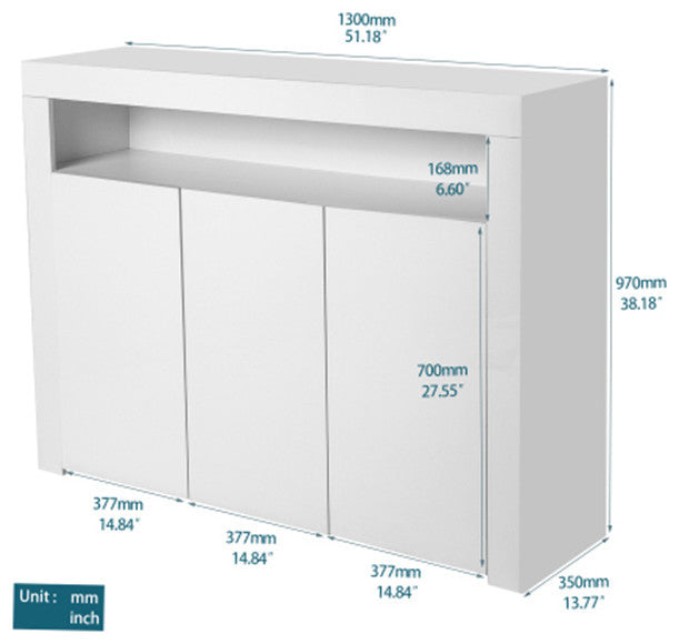 White sideboard TV storage table modern kitchen cabinet with 16 RGB LEDs