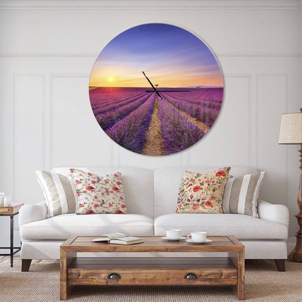 Lavender Field in Provence France Traditional Metal Clock, 36x36