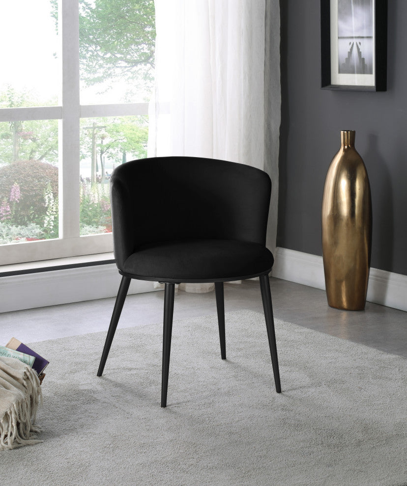 Skylar Dining Chair, Set of 2, Black Velvet, Matte Black Iron Legs