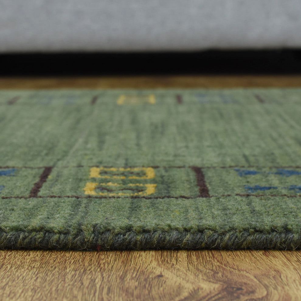 HAND KNOTTED LOOM WOOL ECO-FRIENDLY AREA RUGS - Runner, Green, Contemporary