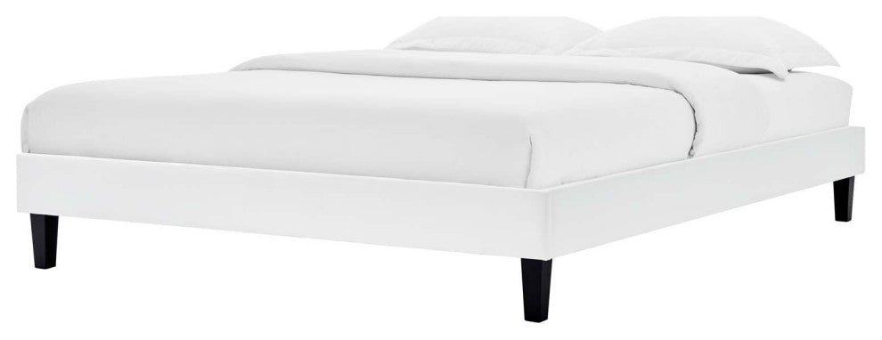 Platform Bed Frame, Queen Size, Velvet, White, Modern Contemporary, Bedroom