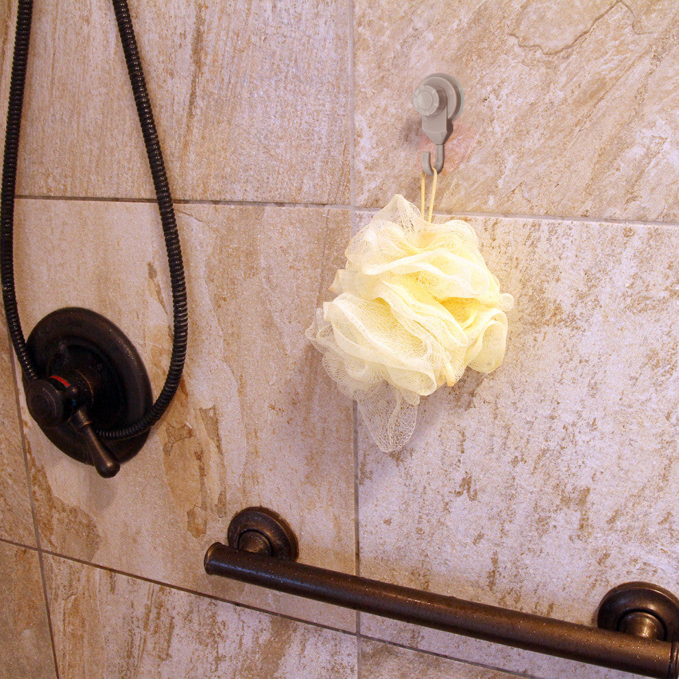 Strong Hold Vacuum Suction Cup Hooks Shower-Kitchen Walls Organizer Loofah Set 2