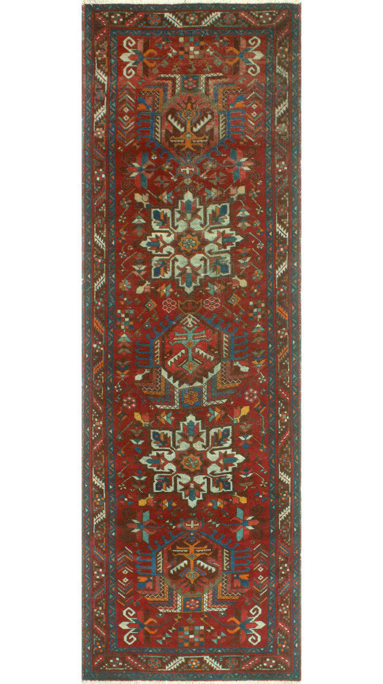 Fine Vintage Distressed Albany Red/Burgundy Runner, 3'3x11'2
